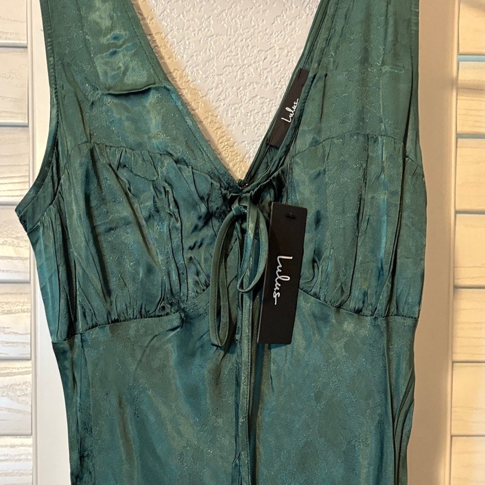 Lulu's Deep Green Satin Chemise - Picture 4 of 6